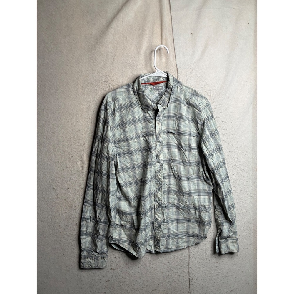 Simms BugStopper Long Sleeve Fishing Shirt Mens Medium Blue Plaid Insect Shield